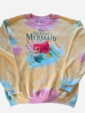 Disney The Little Mermaid Pastel Tie-Dye Crewneck - Yellow, Pink, Blue
